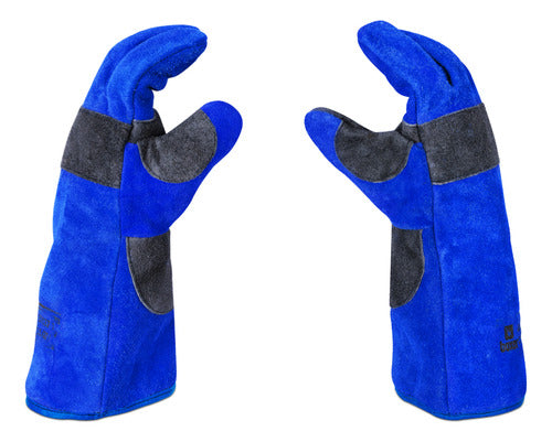 luva de solda epi macia alta temperatura boxer azul