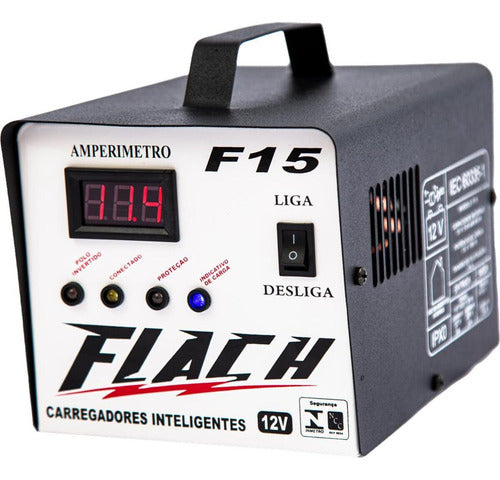 carregador de bateria 15a 12v aux. partida bivolt f15 flach