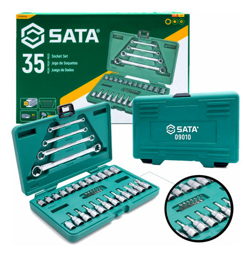 jogo soquete 3/8  chaves e-torx 3/8  35 peças st09010sj sata