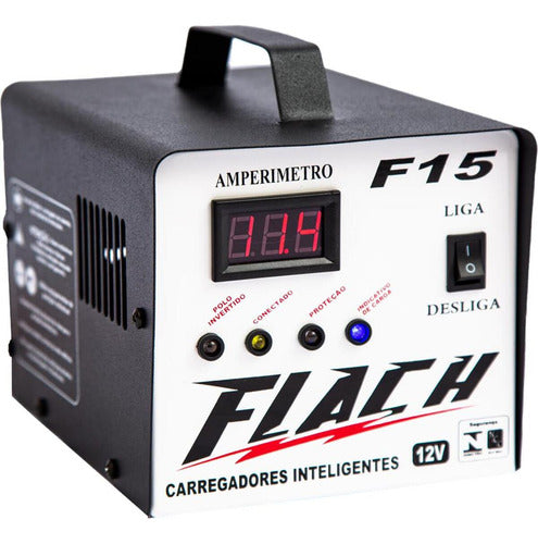 carregador de bateria 15a 12v aux. partida bivolt f15 flach