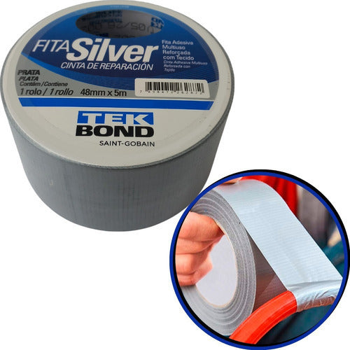 fita adesiva reforçada silver tape rl 48mm x 5m tekbond cor