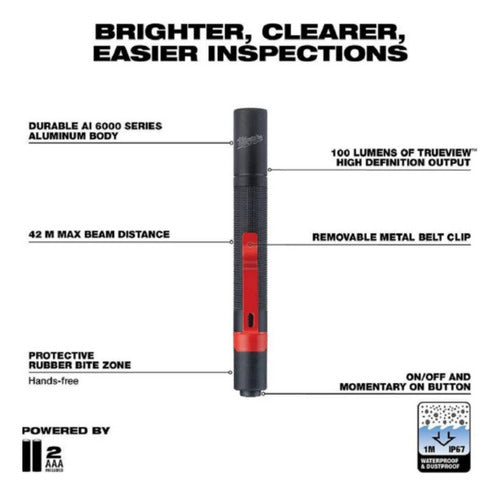 Lanterna Tipo Caneta Milwaukee 100 Lumens Ip67 Trueview