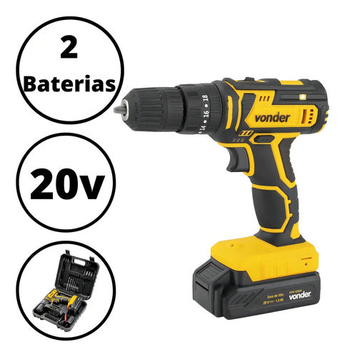 Parafusadeira Furadeira Impacto Pfv020i Vonder 2 Baterias - Amarelo - 50 Hz/60 Hz - 127/220V