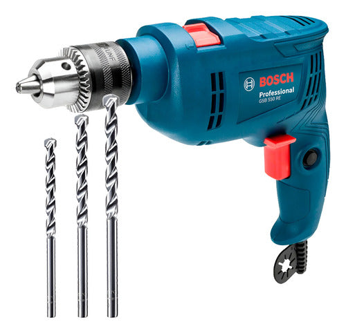 furadeira de impacto bosch gsb 550re 550w c/ 3 brocas azul-turquesa