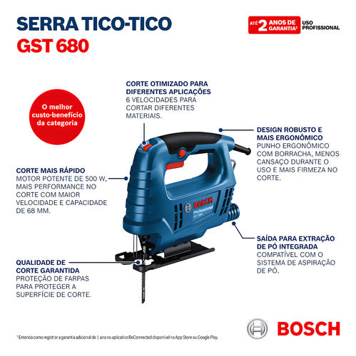 serra tico tico gst 680 500w bosch com lâmina protetora