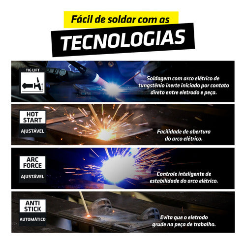 maquina de solda inversora kab 250 amp mma tig tork cor amar amarelo/preto