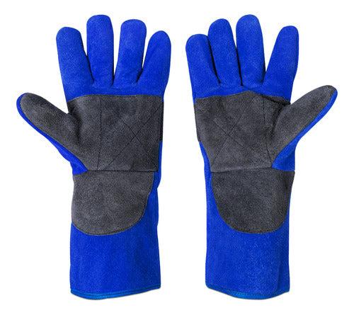 luva de solda epi macia alta temperatura boxer azul
