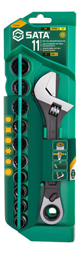 Jogo Soquetes Vortex X6 Chave Ajustável 11 Pçs St09000 Sata Verde