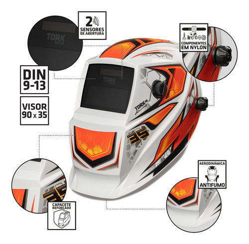 Mascara De Solda Auto Escurecimento Tork Racing35 Branco 4k - Branco - Racing 35