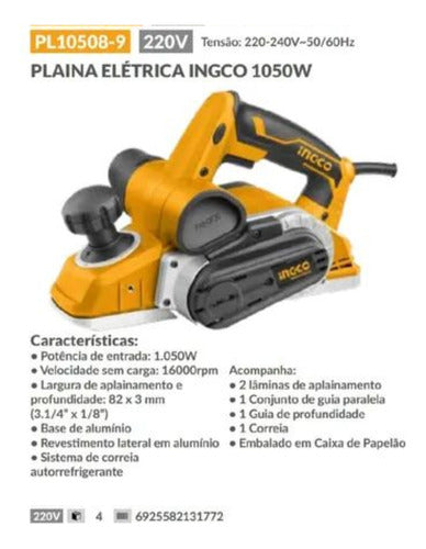 plaina elétrica ingco 1050w 220v - padrão - 220v