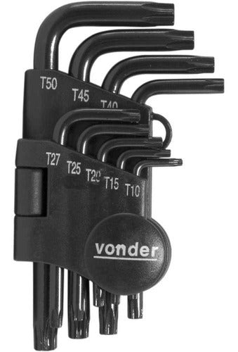 chave hexalobular t10/t50 curta furo guia vtx4 vonder 9peças