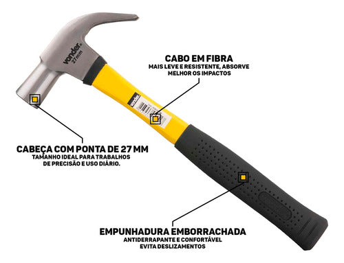 Martelo Unha 27 Mm Cabo De Fibra Emborrachada Vonder
