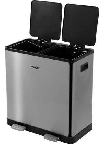lixeira inox dupla vonder 30l com pedal e tampa soft-close