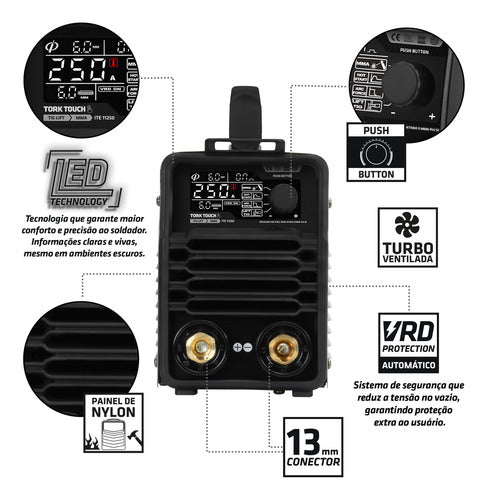 Maquina De Solda Tig Mma Touch Super Tork Extreme 250a Tork Cinza