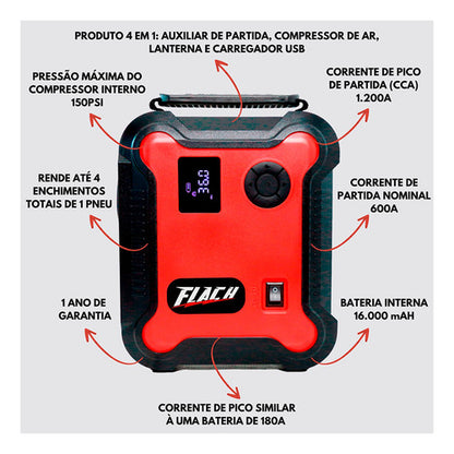 Auxiliar Partida Veicular 12v Compressor Apf1200c Flach Nf