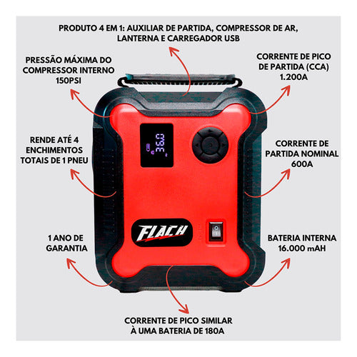Auxiliar Partida Veicular 12v Compressor Apf1200c Flach Nf
