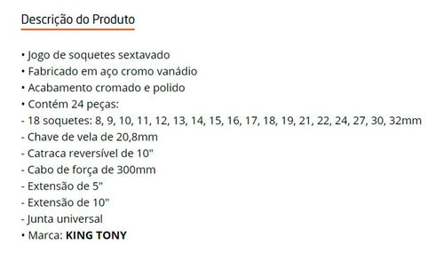 Jogo Soquete Sextavado 24pçs King Tony St4528mr