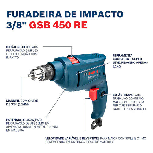 Furadeira De Impacto Bosch Gsb 450 Re 450w 220v