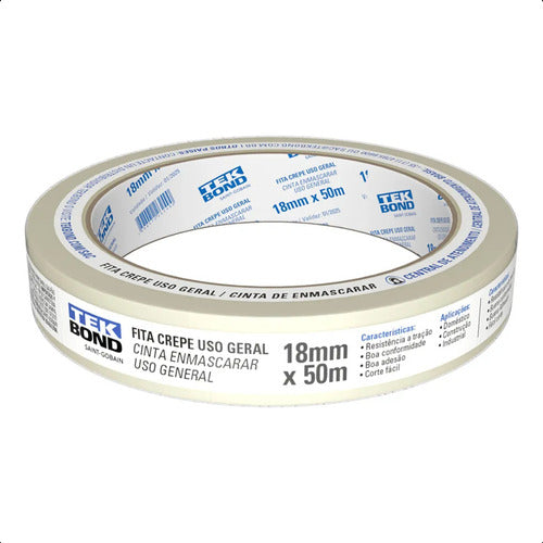 fita crepe uso geral adesiva 18mmx50m tekbond