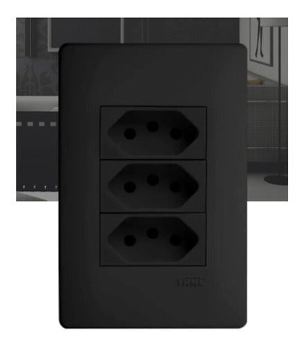 Conjunto 3 Tomadas Tripolar 20a 3pino Preto Fosco Black Fame