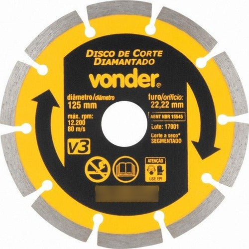 disco corte diamantado segmentado 125mm v3 p/ mármore vonder