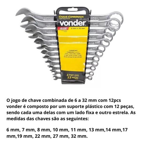 Jogo Chaves Combinadas 6 Mm A 32 Mm Com 12 Peças Vonder