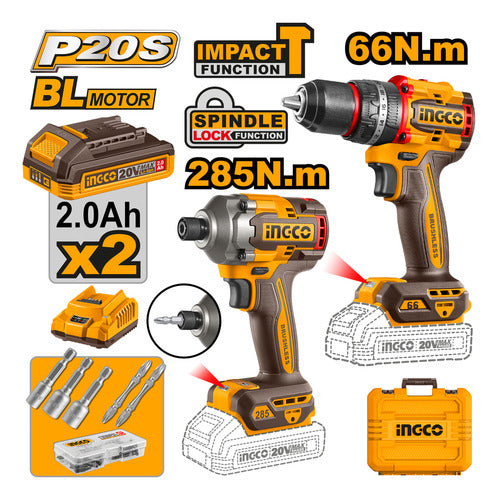 Combo Parafusadeira + Chave Impacto 2 Baterias 2ah Ingco